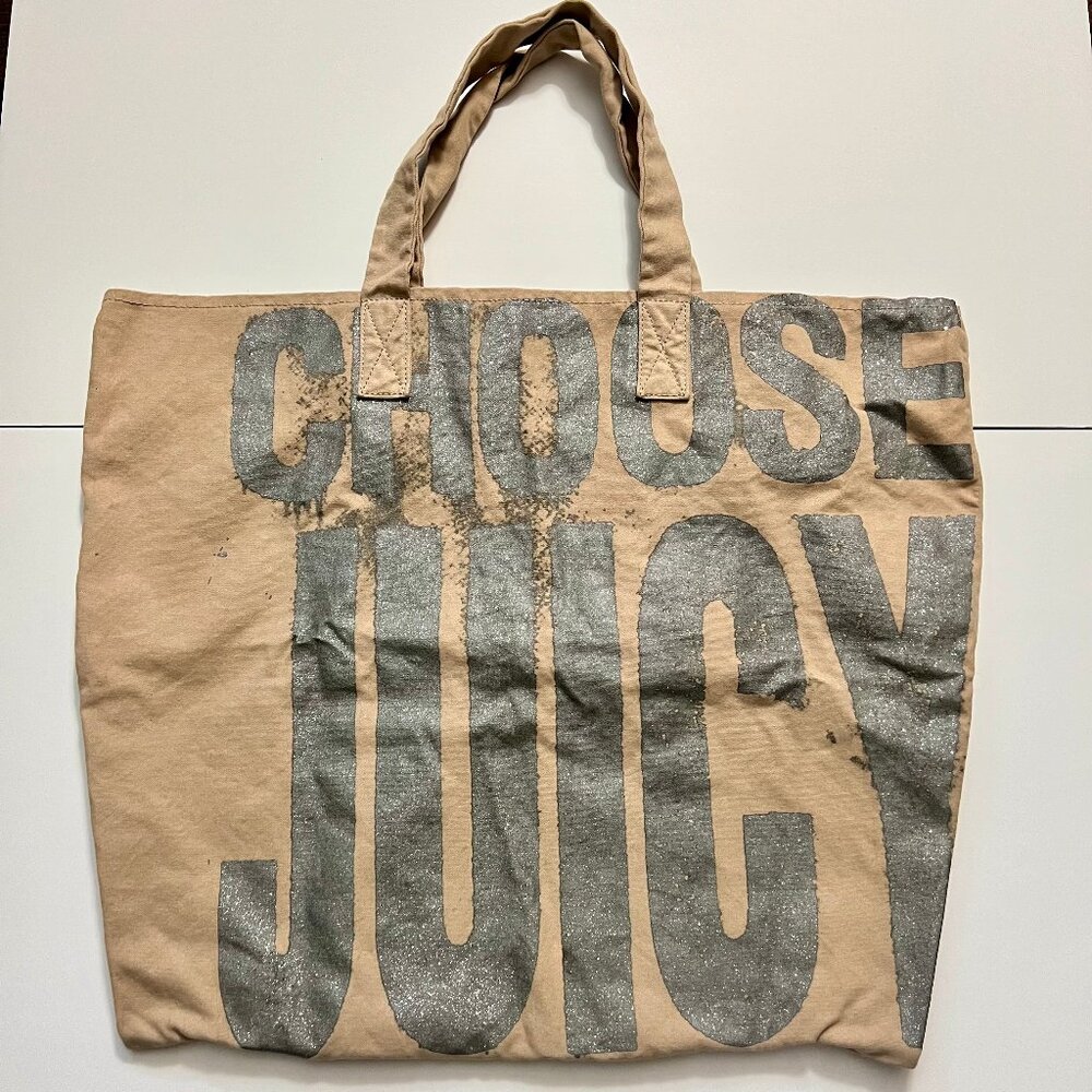Juicy Couture Large Canvas Tote Bag in Beige with Silver print-Y2K